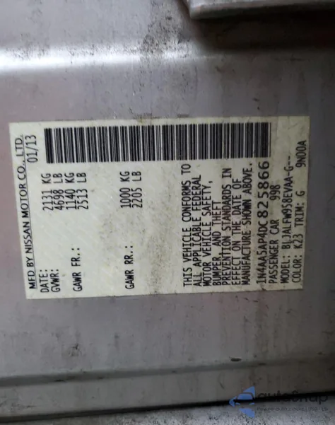 2013 Nissan Maxima S из США, поврежденный, VIN 1N4AA5AP4DC825866